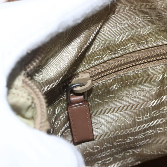 PRADA Shoulder Bag Nylon Beige Silver Auth 168388