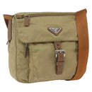 PRADA Shoulder Bag Nylon Beige Silver Auth 168388-1