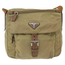 PRADA Shoulder Bag Nylon Beige Silver Auth 168388-13