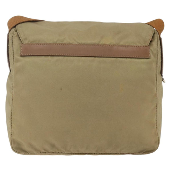 PRADA Shoulder Bag Nylon Beige Silver Auth 168388