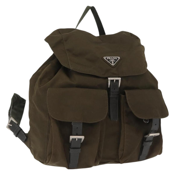 PRADA Backpack Nylon Khaki Silver Auth 168394