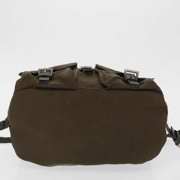 PRADA Backpack Nylon Khaki Silver Auth 168394