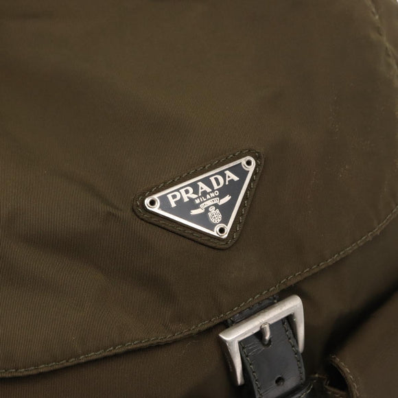 PRADA Backpack Nylon Khaki Silver Auth 168394