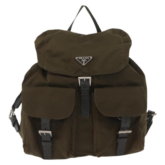 PRADA Backpack Nylon Khaki Silver Auth 168394