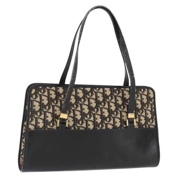 Christian Dior Trotter Canvas Hand Bag Navy Gold Auth 168395
