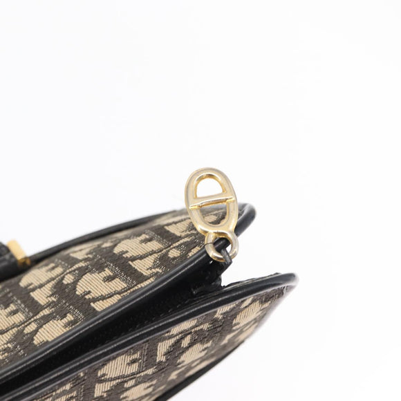 Christian Dior Trotter Canvas Hand Bag Navy Gold Auth 168395