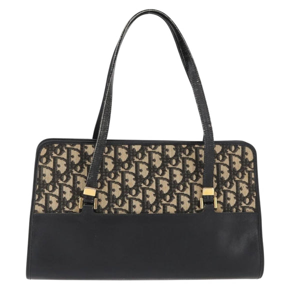 Christian Dior Trotter Canvas Hand Bag Navy Gold Auth 168395