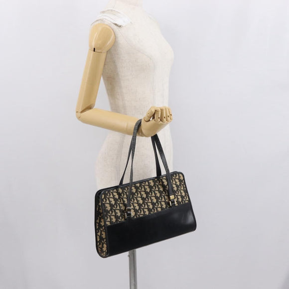 Christian Dior Trotter Canvas Hand Bag Navy Gold Auth 168395