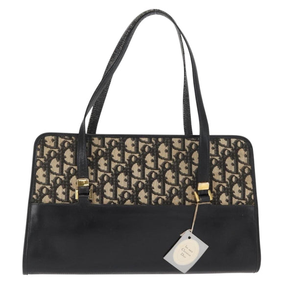 Christian Dior Trotter Canvas Hand Bag Navy Gold Auth 168395