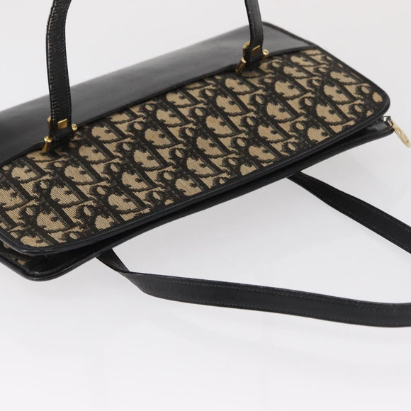 Christian Dior Trotter Canvas Hand Bag Navy Gold Auth 168395
