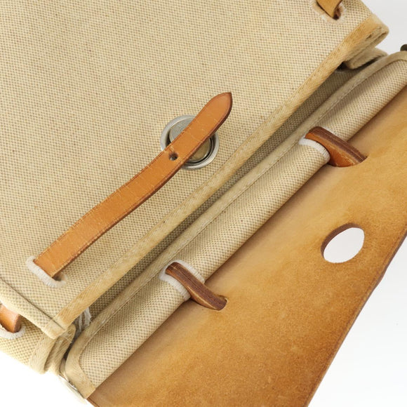 HERMES Herbag Ad PM Backpack Canvas Leather 2way Beige Silver Auth 168408