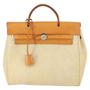 HERMES Herbag Ad PM Backpack Canvas Leather 2way Beige Silver Auth 168408-2
