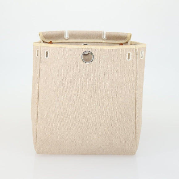 HERMES Herbag Ad PM Backpack Canvas Leather 2way Beige Silver Auth 168408