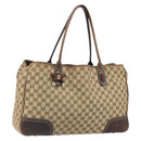 GUCCI GG Canvas Web Sherry Line Pretty Tote Bag Beige Gold 161719 Auth 168420-1