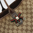 GUCCI GG Canvas Web Sherry Line Pretty Tote Bag Beige Gold 161719 Auth 168420-14