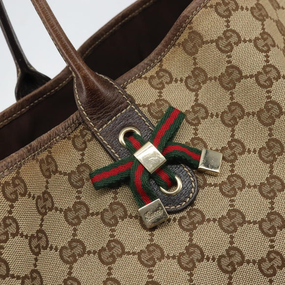 GUCCI GG Canvas Web Sherry Line Pretty Tote Bag Beige Gold 161719 Auth 168420