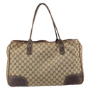 GUCCI GG Canvas Web Sherry Line Pretty Tote Bag Beige Gold 161719 Auth 168420-3