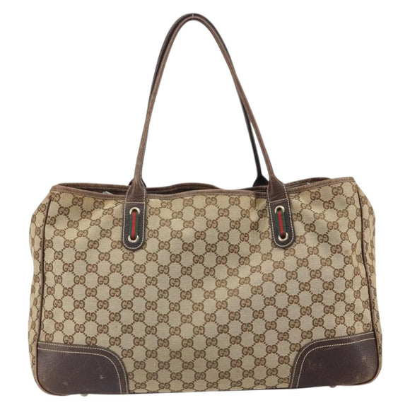 GUCCI GG Canvas Web Sherry Line Pretty Tote Bag Beige Gold 161719 Auth 168420