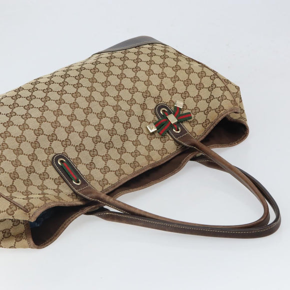 GUCCI GG Canvas Web Sherry Line Pretty Tote Bag Beige Gold 161719 Auth 168420