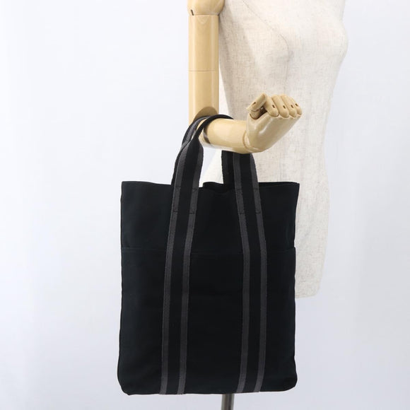 HERMES Fourre Tout Cabas Tote Bag Canvas Black Auth 168421
