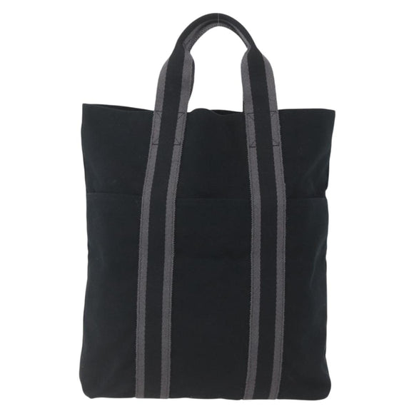 HERMES Fourre Tout Cabas Tote Bag Canvas Black Auth 168421