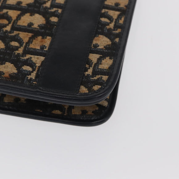 Christian Dior Chain Trotter Canvas Shoulder Bag Navy Gold Auth 168427