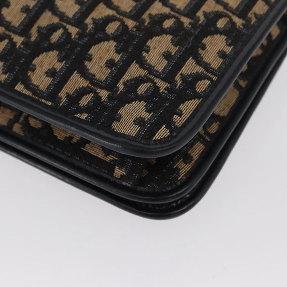 Christian Dior Chain Trotter Canvas Shoulder Bag Navy Gold Auth 168427