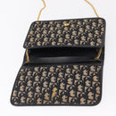 Christian Dior Chain Trotter Canvas Shoulder Bag Navy Gold Auth 168427-10