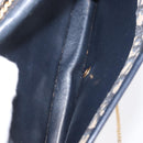 Christian Dior Chain Trotter Canvas Shoulder Bag Navy Gold Auth 168427-12