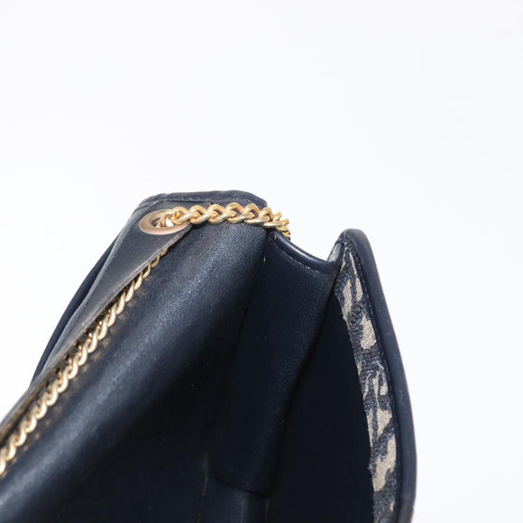 Christian Dior Chain Trotter Canvas Shoulder Bag Navy Gold Auth 168427