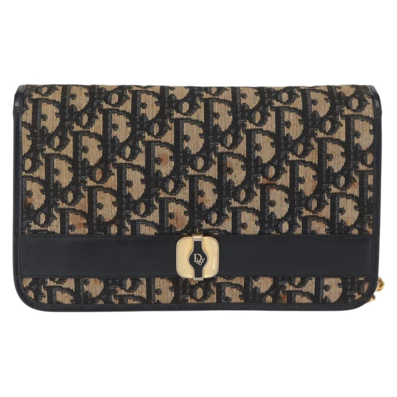 Christian Dior Chain Trotter Canvas Shoulder Bag Navy Gold Auth 168427