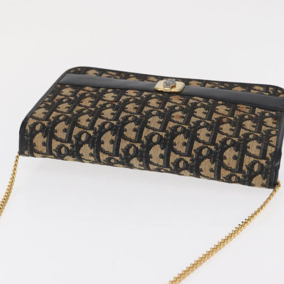 Christian Dior Chain Trotter Canvas Shoulder Bag Navy Gold Auth 168427