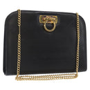 Salvatore Ferragamo Gancini Chain Shoulder Bag Leather Black Gold Auth 168428-1