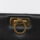 Salvatore Ferragamo Gancini Chain Shoulder Bag Leather Black Gold Auth 168428-10