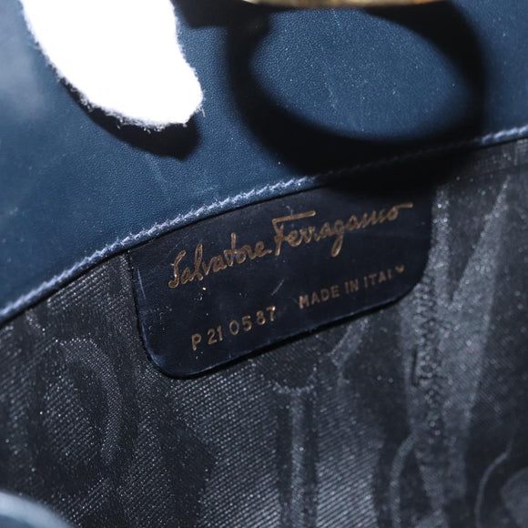 Salvatore Ferragamo Gancini Chain Shoulder Bag Leather Black Gold Auth 168428