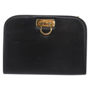 Salvatore Ferragamo Gancini Chain Shoulder Bag Leather Black Gold Auth 168428-13