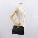 Salvatore Ferragamo Gancini Chain Shoulder Bag Leather Black Gold Auth 168428-21
