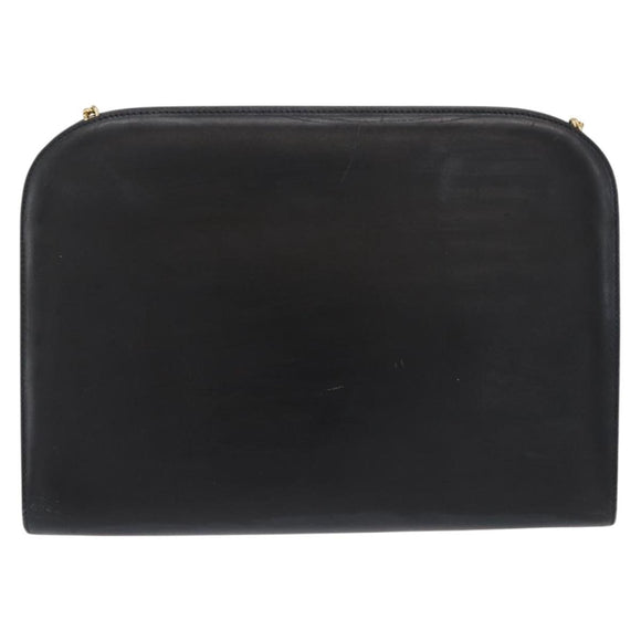 Salvatore Ferragamo Gancini Chain Shoulder Bag Leather Black Gold Auth 168428