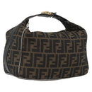 FENDI Zucca Canvas Hand Bag Black Brown Auth 168429-1