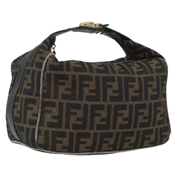 FENDI Zucca Canvas Hand Bag Black Brown Auth 168429