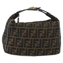 FENDI Zucca Canvas Hand Bag Black Brown Auth 168429-13