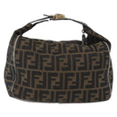 FENDI Zucca Canvas Hand Bag Black Brown Auth 168429-2