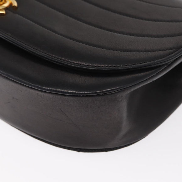 CHANEL Half Moon Chain Shoulder Bag Lamb Skin Black Gold CC Auth 168431