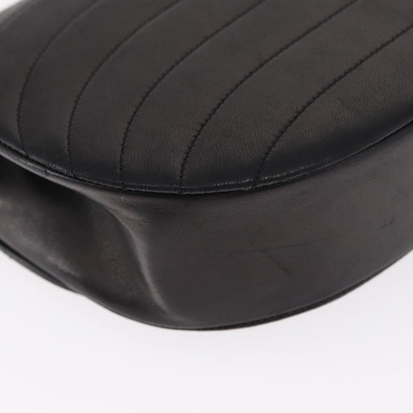 CHANEL Half Moon Chain Shoulder Bag Lamb Skin Black Gold CC Auth 168431