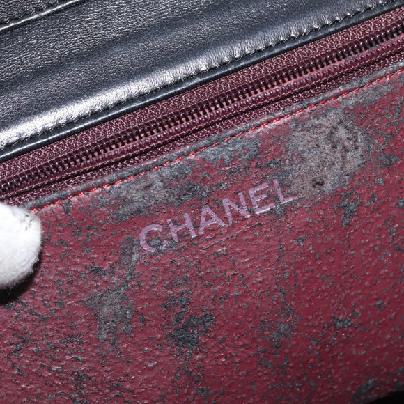 CHANEL Half Moon Chain Shoulder Bag Lamb Skin Black Gold CC Auth 168431