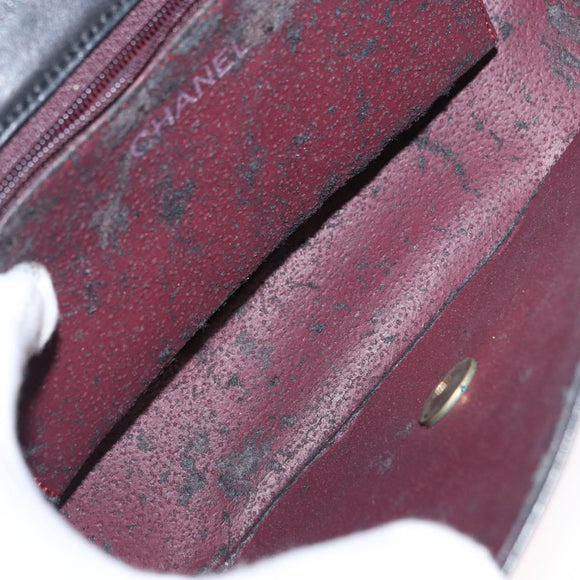 CHANEL Half Moon Chain Shoulder Bag Lamb Skin Black Gold CC Auth 168431