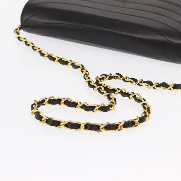 CHANEL Half Moon Chain Shoulder Bag Lamb Skin Black Gold CC Auth 168431