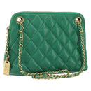 CHANEL Matelasse Chain Shoulder Bag Satin Green Gold CC Auth 168432-1