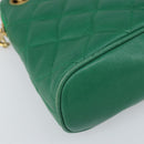 CHANEL Matelasse Chain Shoulder Bag Satin Green Gold CC Auth 168432-11