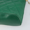 CHANEL Matelasse Chain Shoulder Bag Satin Green Gold CC Auth 168432-12